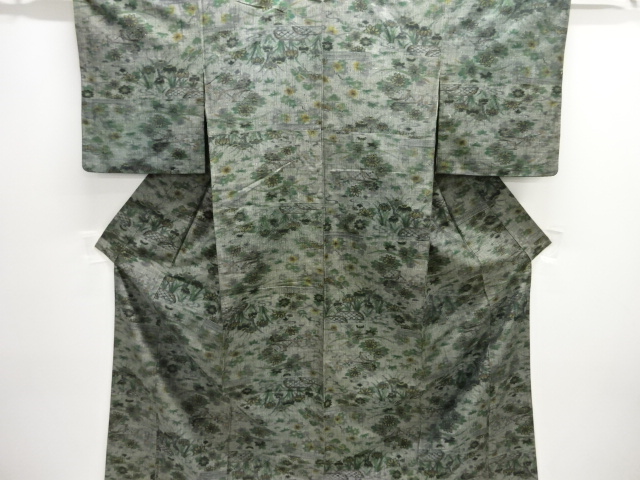 JAPANESE KIMONO / TSUMUGI / WOVEN FLORAL PLANTS